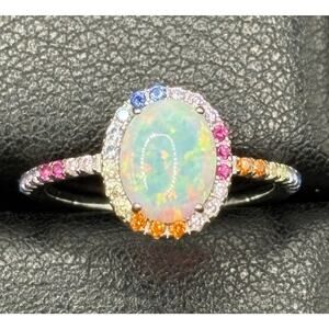 New Condition Lab Opal Rainbow Cubic Zirconia Ring Size 7
